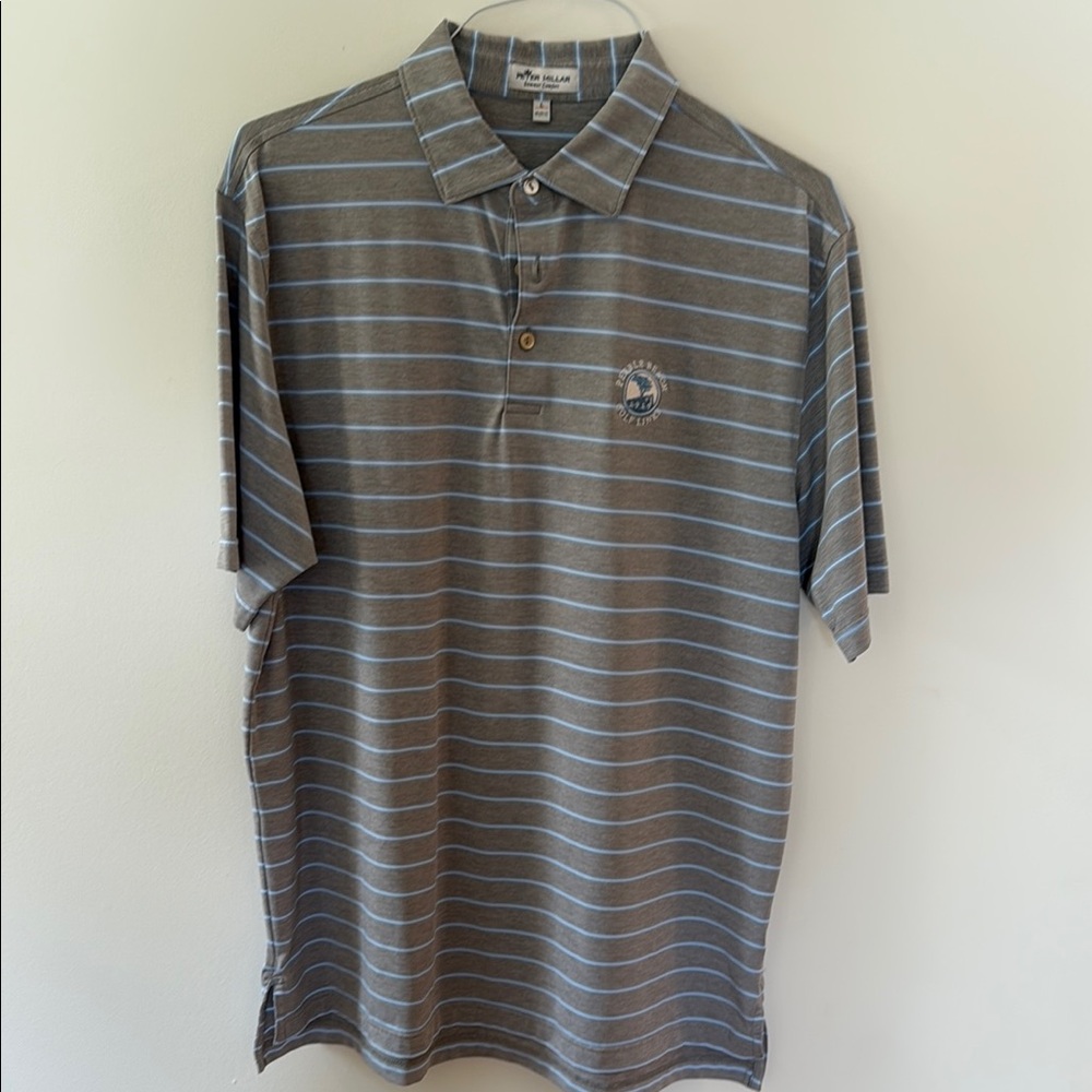 Peter Millar Pebble Beach Gray and White Polo